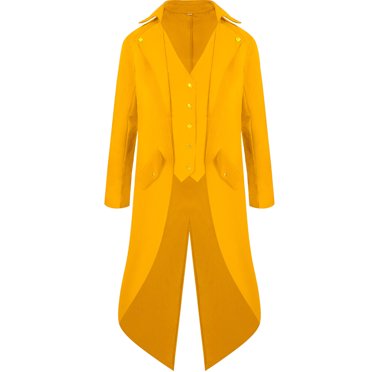 Rhuody Mens Winter Jacket Long Sleeve Long Steam Punks Tailcoat Jacket Gothic Vic Torians Striped Tuxedo Frock Coat Warm Outfits Yellow S