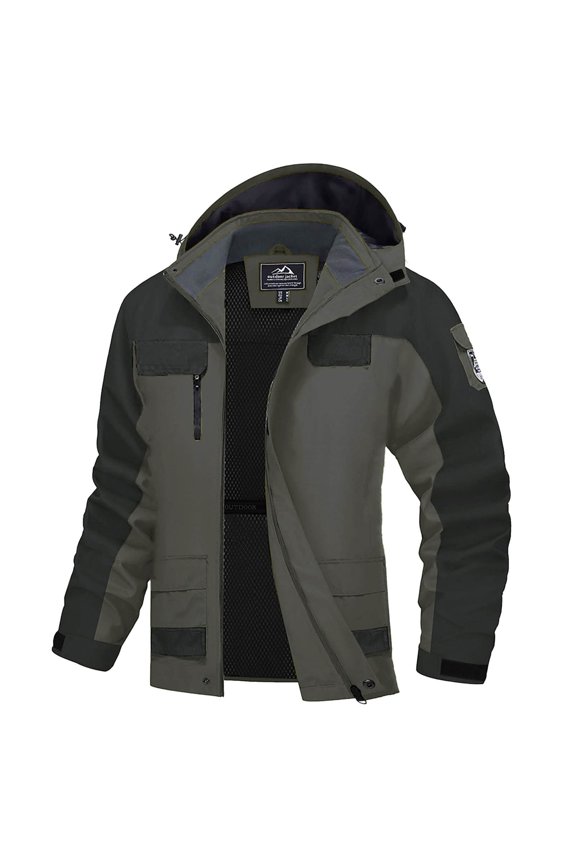 Mens Winter Jacket Long Sleeve Warm Climb Jacket Color Matching Ski Hooded Windproof Pockets Multifunctional Couple Jacket Daily Outfits Army Green 2Xl