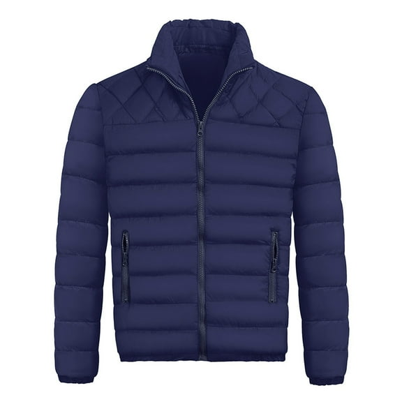 Rhuody Mens Winter Jacket Men'S Long Sleeve Autumn Winter Zipper Warm Down Jacket Packable Light Coat Classic Coats Dark Blue 2Xl