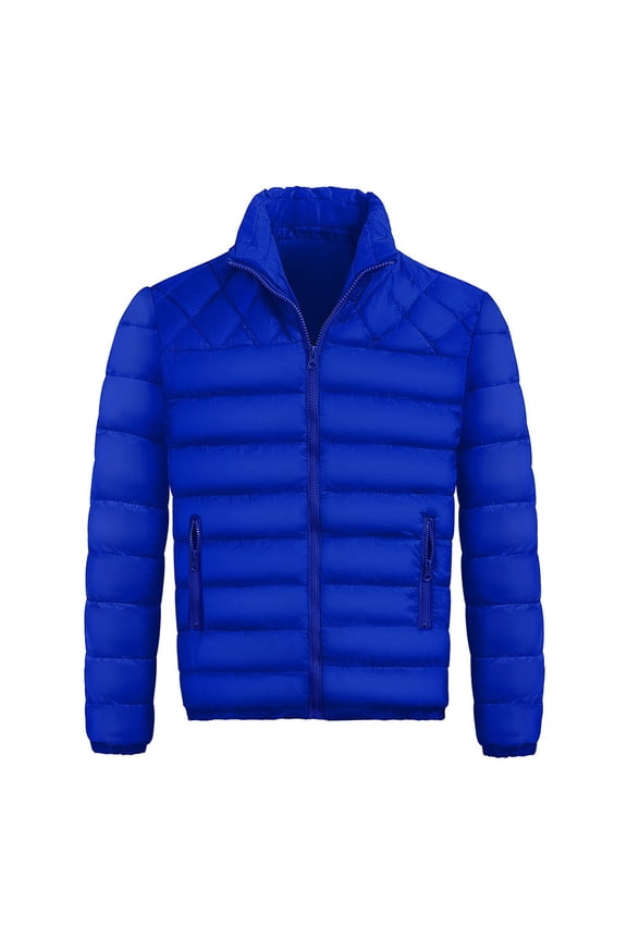 Mens Winter Jacket Men'S Long Sleeve Autumn Winter Zipper Warm Down Jacket Packable Light Coat Handsome Coats Blue 2Xl