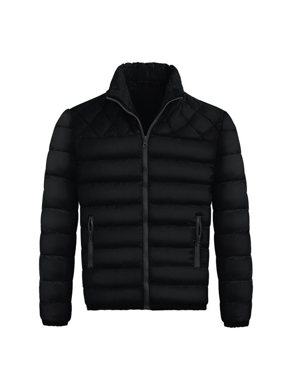 Mens Winter Jacket Men'S Long Sleeve Autumn Winter Zipper Warm Down Jacket Packable Light Coat Warm Coats Black 2Xl