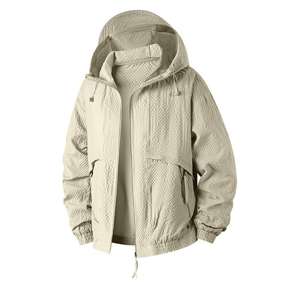 Rhuody Mens Winter Jacket Men'S Long Sleeve Jackets Sportswear Breathable Hooded With Side Seam Pockets Ideal Summer Activities Sun Classic Coats Khaki Xl