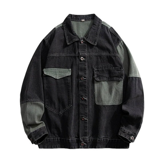 Rhuody Mens Winter Jacket Men'S Long Sleeve Sports Hooded Jacket Loose High Street Patchwork Functional Coat Daily Coats Black L