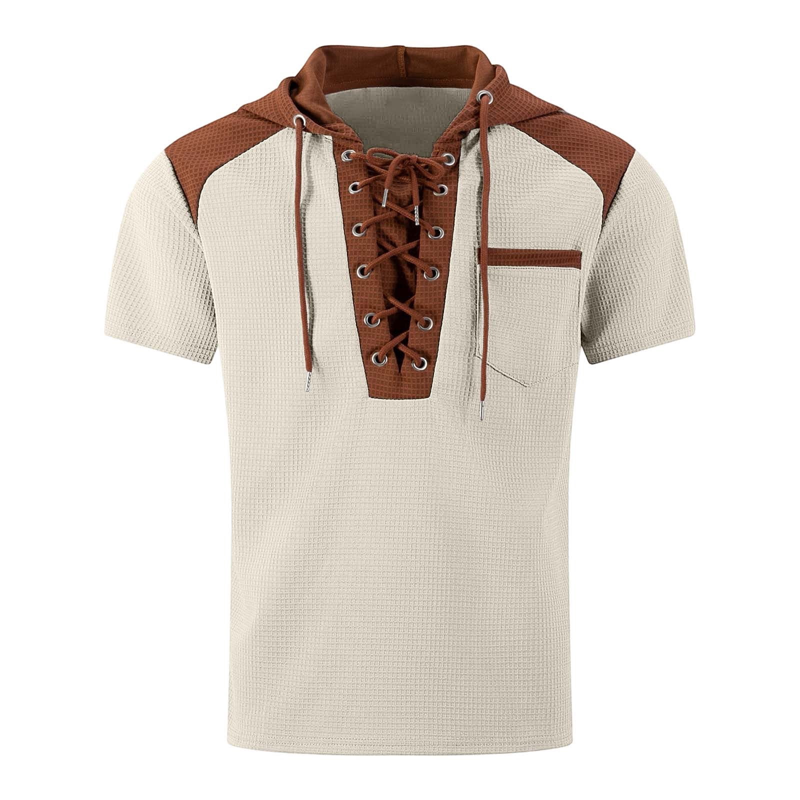 Rhuody Mne'S T Shirts Adult Referee Shirt V Neck Striped Sweatshirt Short Sleeved Top Casual Clothing Khaki S