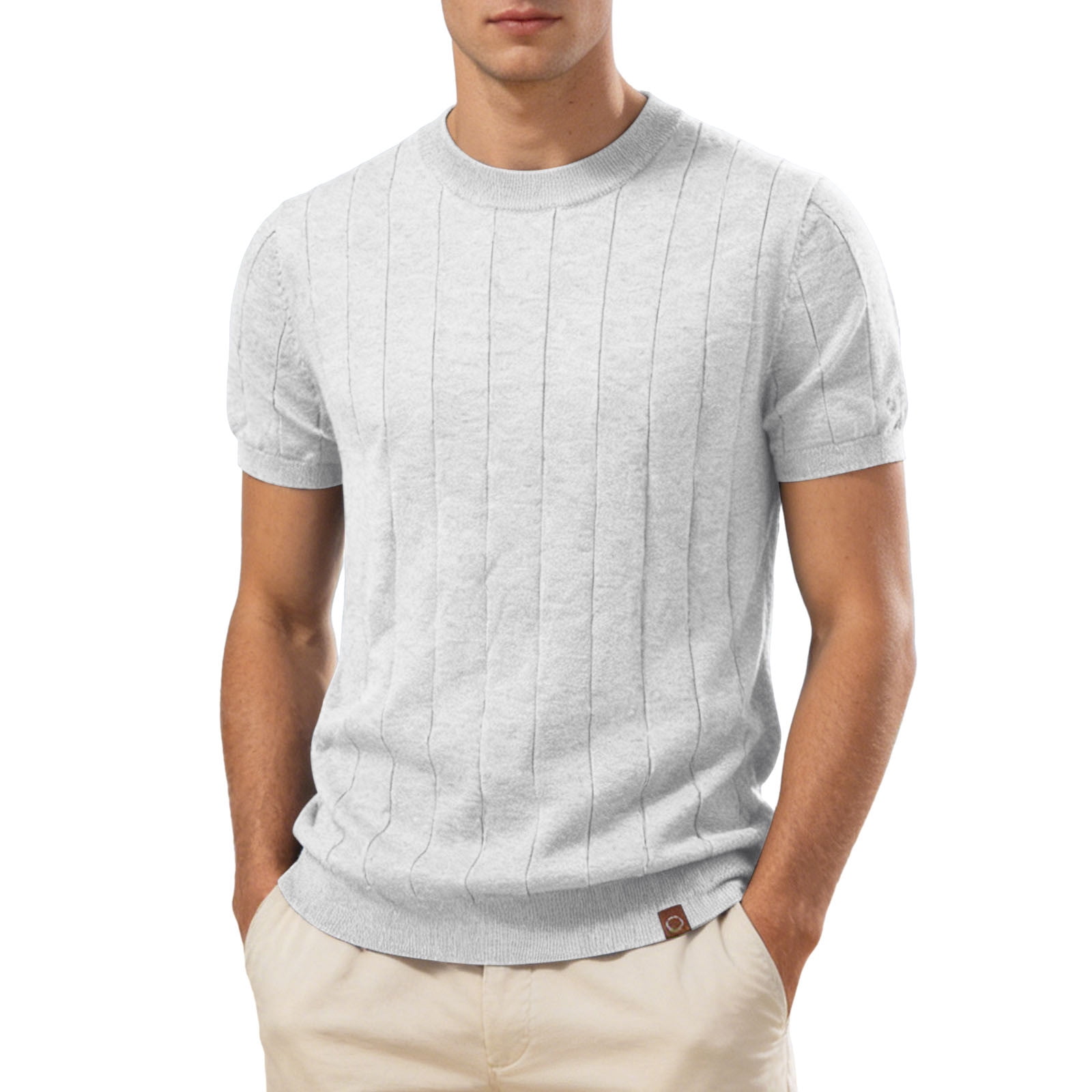 Rhuody Mne'S T Shirts Adult Referee Shirt V Neck Striped Sweatshirt Short Sleeved Top Retro Clothing Beige L