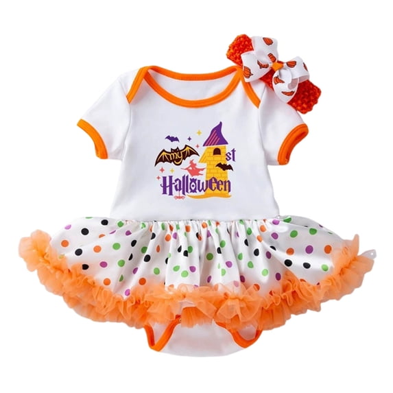 Rhuody Newborn Onesies For Girls 3-6 Months Halloween Round Neck Pumpkin Graphic Romper Short Sleeve Bodysuit Leisure Clothes Orange