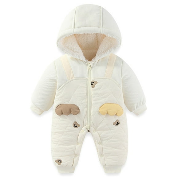 Rhuody Onesies Girl 6-9 Months Long Sleeve Winter Hooded Outfits Thickened Romper Jumpsuit With Attached Hat For Outdoor Wear Classic Cozy Wear White
