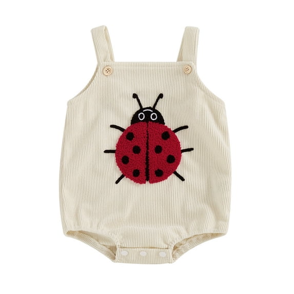 Rhuody Onesie For Boys Crewneck Corduroy Romper With Straps And Cartoon Embroidery Adorable Baby Sleeveless Jumpsuit Elegant Clothes Beige 6-12 Months