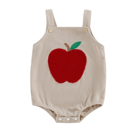 Rhuody Onesie For Boys Crewneck Corduroy Romper With Straps And Cartoon Embroidery Adorable Baby Sleeveless Jumpsuit Fashion Wear Khaki 0-3 Months