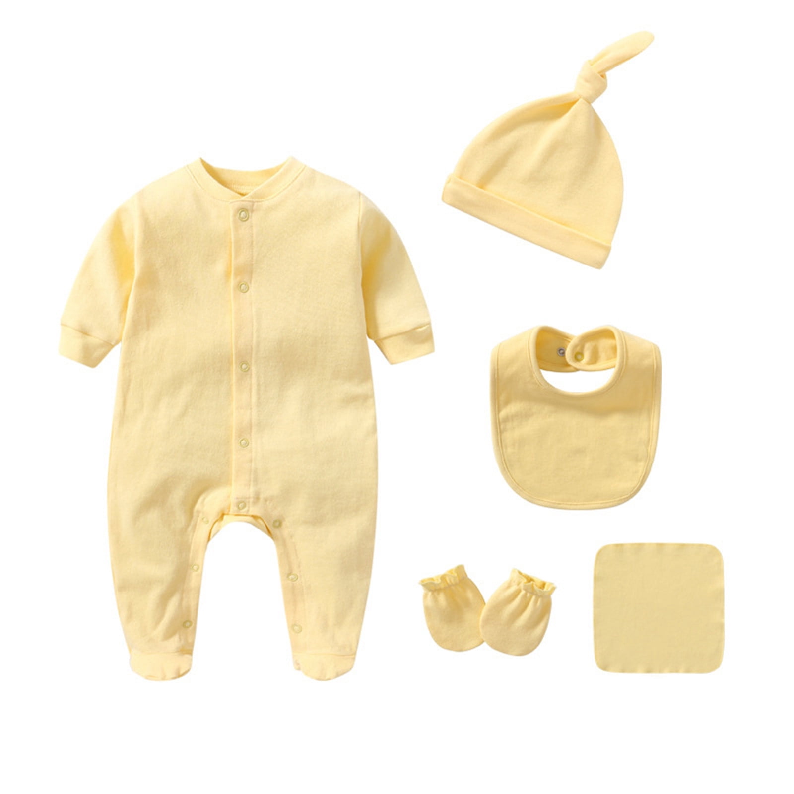 Rhuody Onesie For Boys Round Neck Jumpsuit Long Sleeve Baby Bodysuitunisex Infant Romper Simple Clothing Yellow 6-9 Months