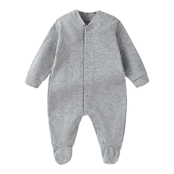Rhuody Onesies For Boy Long Sleeve Round Neck Bodysuit Front Snap Closure Pajama For Baby Full Outfit With Built In Mittens And Non Socks Leisure Clothes Grey 3-6 Months