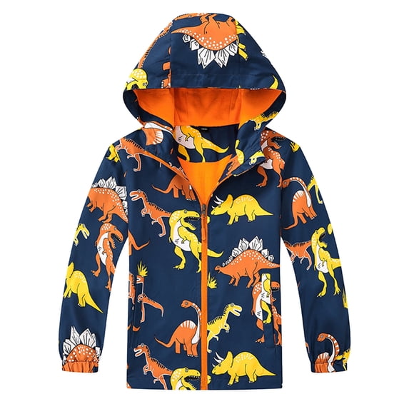 Rhuody Outerwear Jackets For Boys Long Sleeve Kids Rain Jacket Dinosaur Hooded Windbreaker Outdoor Sport Coat Caual Comfy Winter Coat Orange 5-6 Years