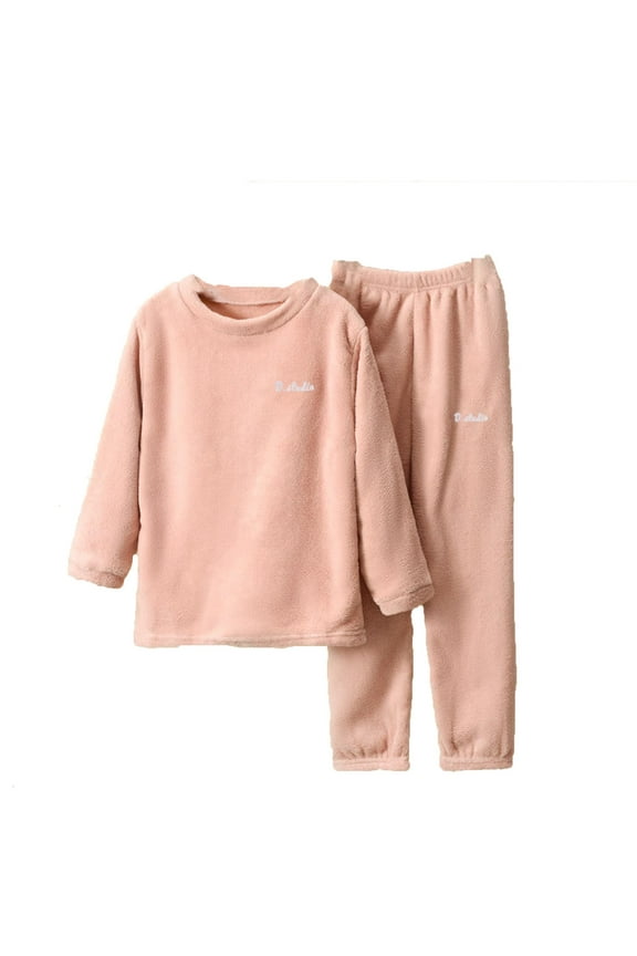 Pajamas For Girls Children'S Sleepwear Long Sleeve Solid Color Boys And Girls Children'S Home Wear Soft Fuzzy Homewear With Sweatpants Adorable Nightwear Pink 3 Years