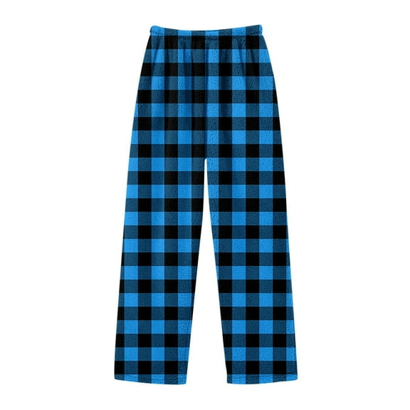 Rhuody Pants For Girls High Waist Sleepants Straight Leg Kids Plaid Flannel Pants Slacks Fall Winter Homewear Classic Trousers Blue 110