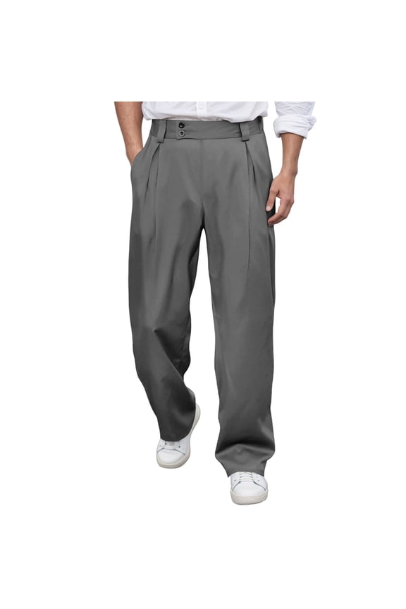 Pants For Men Mid Rise Dress Pants Slim Fit Flat Front For Business Straight Leg Baggy Slacks Basic Trousers S Gy1