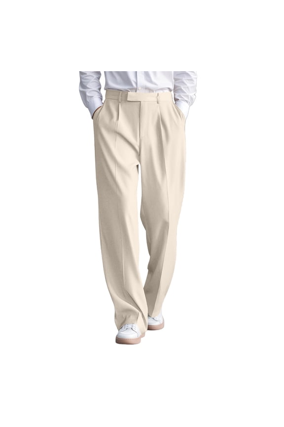 Pants For Men Straight Leg Dress Pants Mid Rise Solid Color Flat Front Trousers For Business Baggy Slacks Trend Clothes S Beige