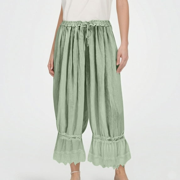 Rhuody Pants For Women Straight Leg Lace Up Hollow Out Lace Pajamas With Mid Length Pants High Waist Trousers Casual Clothes L Light Blue