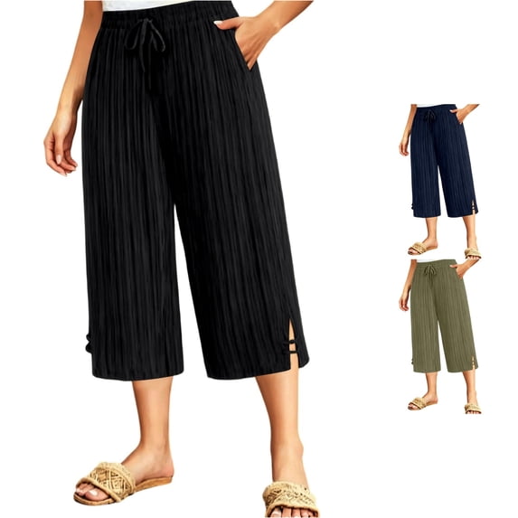 Rhuody Pants For Women Wide Leg High Waist Solid Color Trousers With Pocket Handsome Wear 5Xl Black