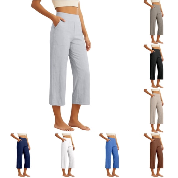 Rhuody Pants For Women Wide Leg Loose Fit Elastic Waist Solid Color Trousers Elegant Bottoms 3Xl Grey