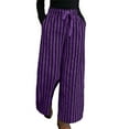 thumbnail image 1 of Rhuody Pants For Womens High Waist Loose Fit Linen Blend Striped Wide Leg Pants For And Relaxed Straight Leg Slacks Simple Wear Purple L, 1 of 5