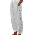 thumbnail image 1 of Rhuody Pants For Womens High Waist Straight Leg Slacks Lady Summer Striped Print Button Loose Ankle Length Pants Durable Wear White L, 1 of 5