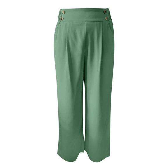 Rhuody Pants For Womens High Waist Wide Leg Business Trousers Flowy Slacks Solid Color Long Palazzo Pants Retro Outfits Green L