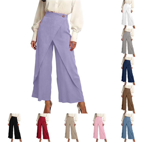 Rhuody Pants For Womens Staight Leg Loose Fit High Waist Solid Color Trousers Trend Wear L Purple