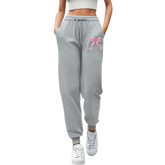 Rhuody Pants For Womens Straight Leg Sweatpants Letter Print Athletic Pants Elastic Waist Trousers Casual Clothes Light Gray L