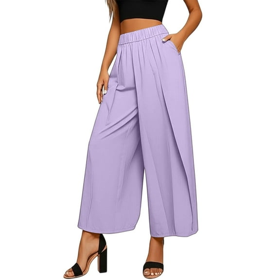 Rhuody Pants For Womens Stylish Relaxed Fit Wide Leg Trousers With Elastic Waist goodand Outfits Ideal For Daily Use Retro Daily Wear Light Purple Xl