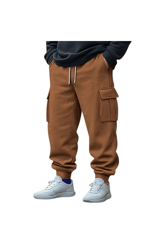 Pants For Men Straight Leg Mid Rise Pants With Vertical Pockets Drawstring Waist Trousers For Outdoor And Leisure Activities Classic Clothing S Brown
