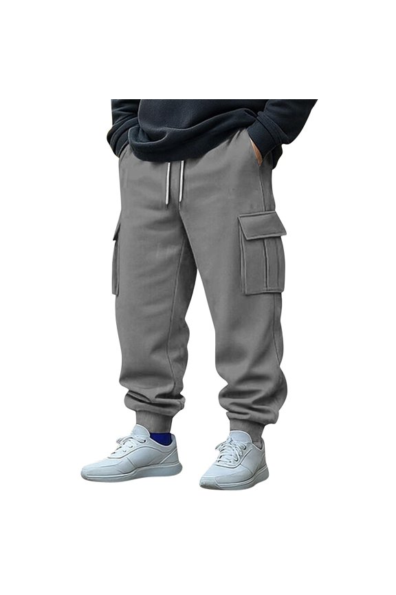 Pants For Men Straight Leg Mid Rise Pants With Vertical Pockets Drawstring Waist Trousers For Outdoor And Leisure Activities Simple Style Clothes S Light Gray