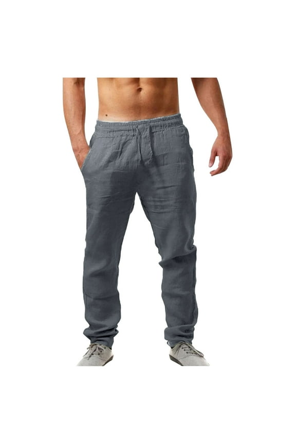 Pants For Mens Straight Leg Mid Rise Pants Chino Cargo Pants Cotton Linen Trousers Flat Front Pants Summer Wicking Breathable Retro Clothing 3Xl Grey
