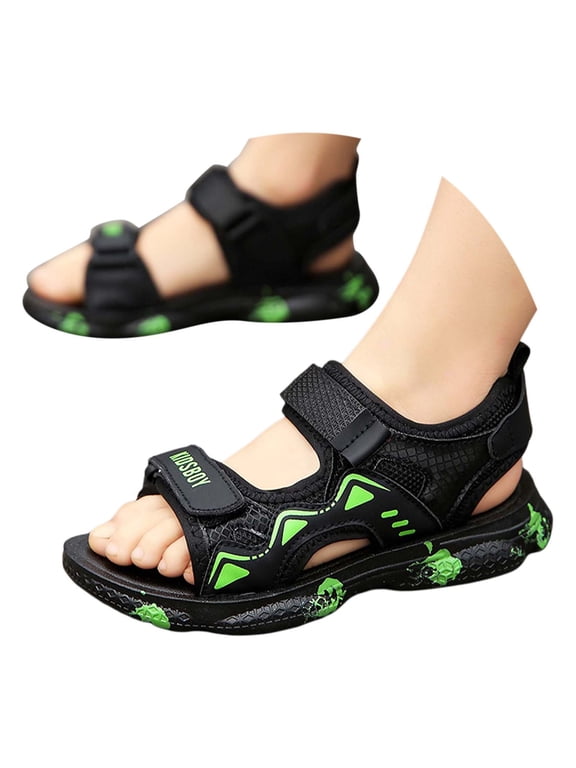 Sandals For Boys Open Toe Kids Hook And Loop Strap Summer Outdoor Play Shoes Lightweight Durable Elegant Active Footwear Green 7-8 Years