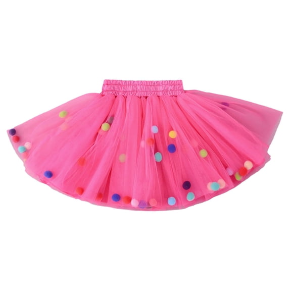 Rhuody Skirts For Girl 7-8 Years Empire Waist Petticoat Tutu Skirt Multicolor Pompoms Short Wear Red