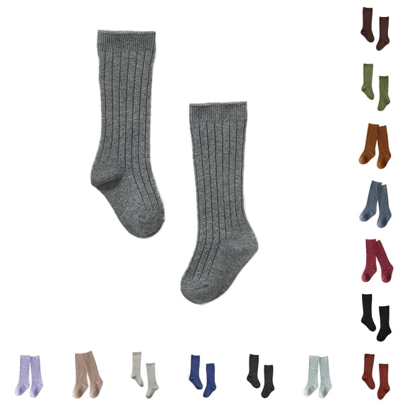 Rhuody Socks For Boys Girls Baby Infants Toddlers Middle 1 Pack Bow Ribbed Long Stockings Ruffled School Leggings Knee High Socks Grey