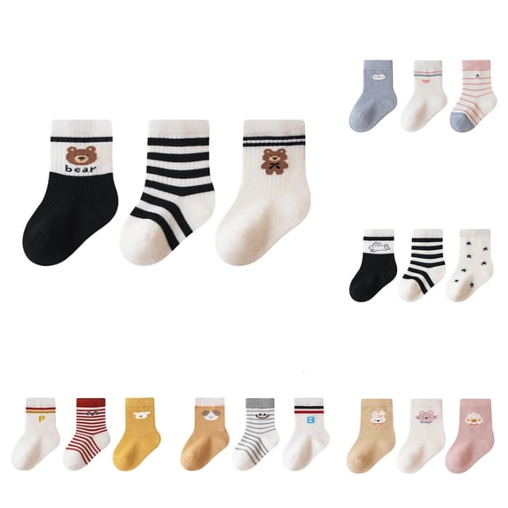 Rhuody Socks For Boys Girls Newborn Infant Non Slip Proof Grip Footies Cushioned Walking Socks Ankle Socks Black