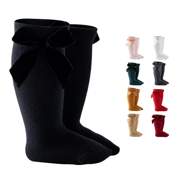 Rhuody Socks For Boys Girls Solid Color Sock Stockings Mid-Calf Baby Kids Length Toddler Knee-High Baby Care Knee High Socks Black