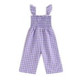 thumbnail image 1 of Rhuody Spring Romper For Girls Round Neck Toddler Girls Sleeveless Lattice Prints Tops Bottoms Jumpsuit Soft Wear Purple 3-4 Years, 1 of 6
