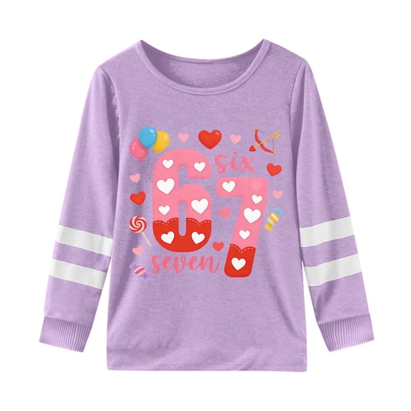 Rhuody Spring T Shirts For Girls Long Sleeve Blouse Letter Print T Shirt Round Neck Leisure Tops Adorable Simple clothes Light Purple 11-12 Years