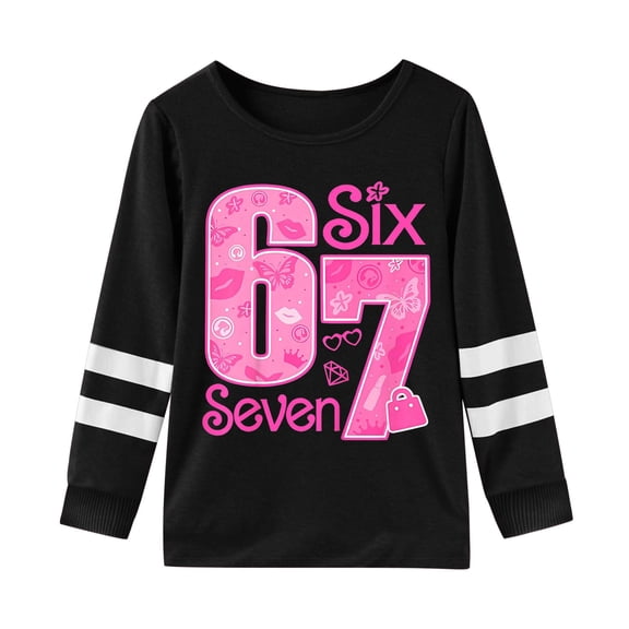 Rhuody Spring T Shirts For Girls Long Sleeve Blouse Cartoon Graphic Simple Style T Shirt O Neck Lightweight Tops Adorable Simple clothes Black 13-14 Years