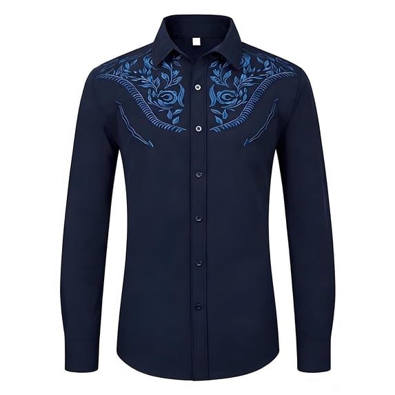 Rhuody Spring Tops For Boys Lapel Blouse Western Cow Print Shirt Long Sleeve Button Down Top For Children And Youth Classic Clothes Navy 8-9 Years