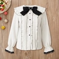thumbnail image 1 of Rhuody Spring Tops For Womens Long Sleeve Blouse With Bow Detail And Ruffle Trim Crewneck Tee Versatile Wear White S, 1 of 4