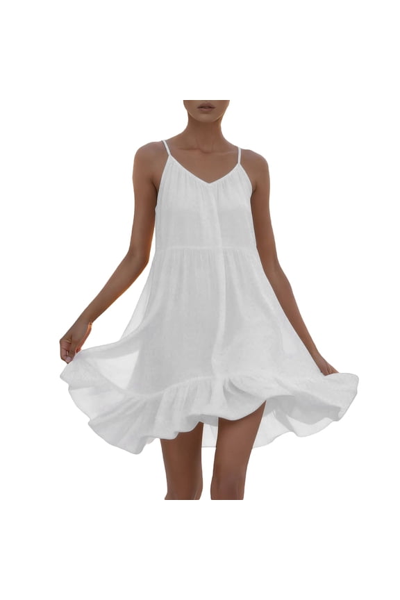 Summer Dresses For Women 2026 Neck Summer A Line Ruffle Sleeveless Flowy Dresses Versatile Clothes 2Xl White
