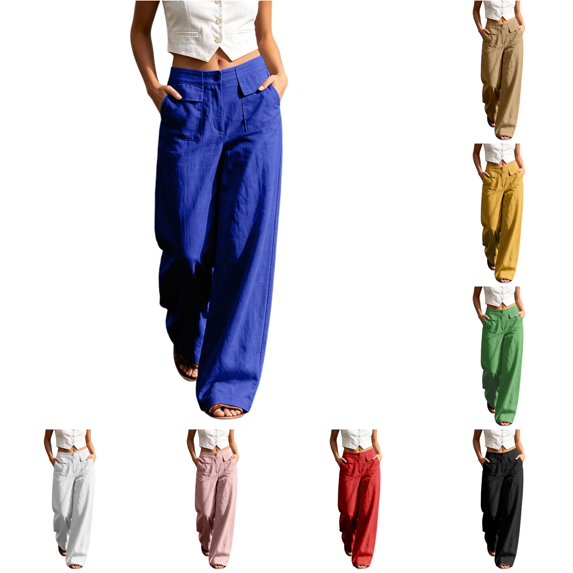 Rhuody Summer Pants For Women Elastic Waist Solid Color Wide Leg Relax Fit Loose Fit Trousers Charm Bottoms L Blue