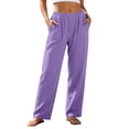 thumbnail image 1 of Rhuody Summer Pants For Womens Straight Leg Empire Waist Trousers Flowy Solid Color Lightweight Sport Length Pants With Pockets Durable Everyday Outfit Purple 2Xl, 1 of 5
