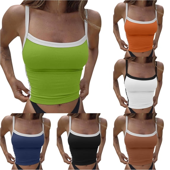 Rhuody Summer Tank Tops For Women Crewneck Spaghetti Strap Basic Summer Neck Sleeveless Shirts Workout Tank Tops Simple Wear 3Xl Green
