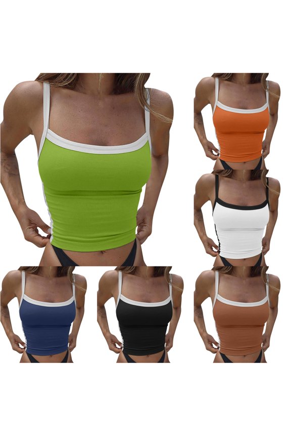 Summer Tank Tops For Women Crewneck Spaghetti Strap Basic Summer Neck Sleeveless Shirts Workout Tank Tops Simple Wear 3Xl Green