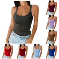 thumbnail image 1 of Rhuody Summer Tank Tops For Women Spaghetti Strap Round Neck Ladies Neck Ribbed Slim Fitted Camisole Basic Sleeveless Layering Shirts Elegant Clothes 3Xl Dark Gray, 1 of 4