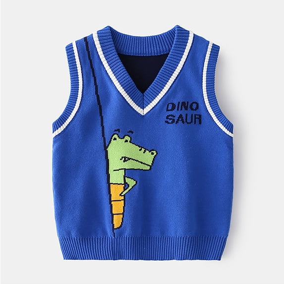 Rhuody Sweater For Boy Sleeveless Vest Top Crewneck Cartoon Prints Vest Classic Winter Wear 2-3 Years Blue