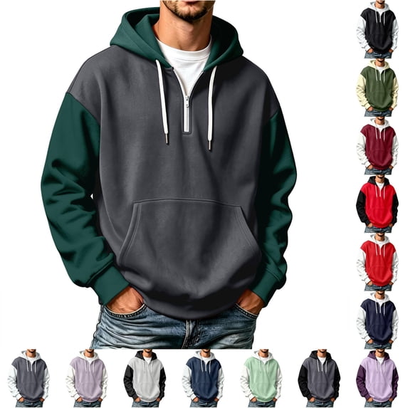 Rhuody Sweatshirt For Mens O Neck Color Match Long Sleeve Sweatshirts Pullover Sweatshirt With Pocket L Dark Green